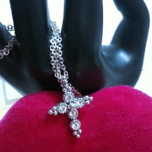 Napier silverplated rhinestone cross necklace 18” NWOT